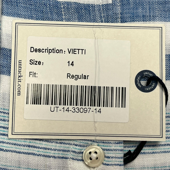 UNTUCKit Womens Vietti Linen Shirt Blue White Striped Button Up L Sleeve 14 NWT - Picture 7 of 12